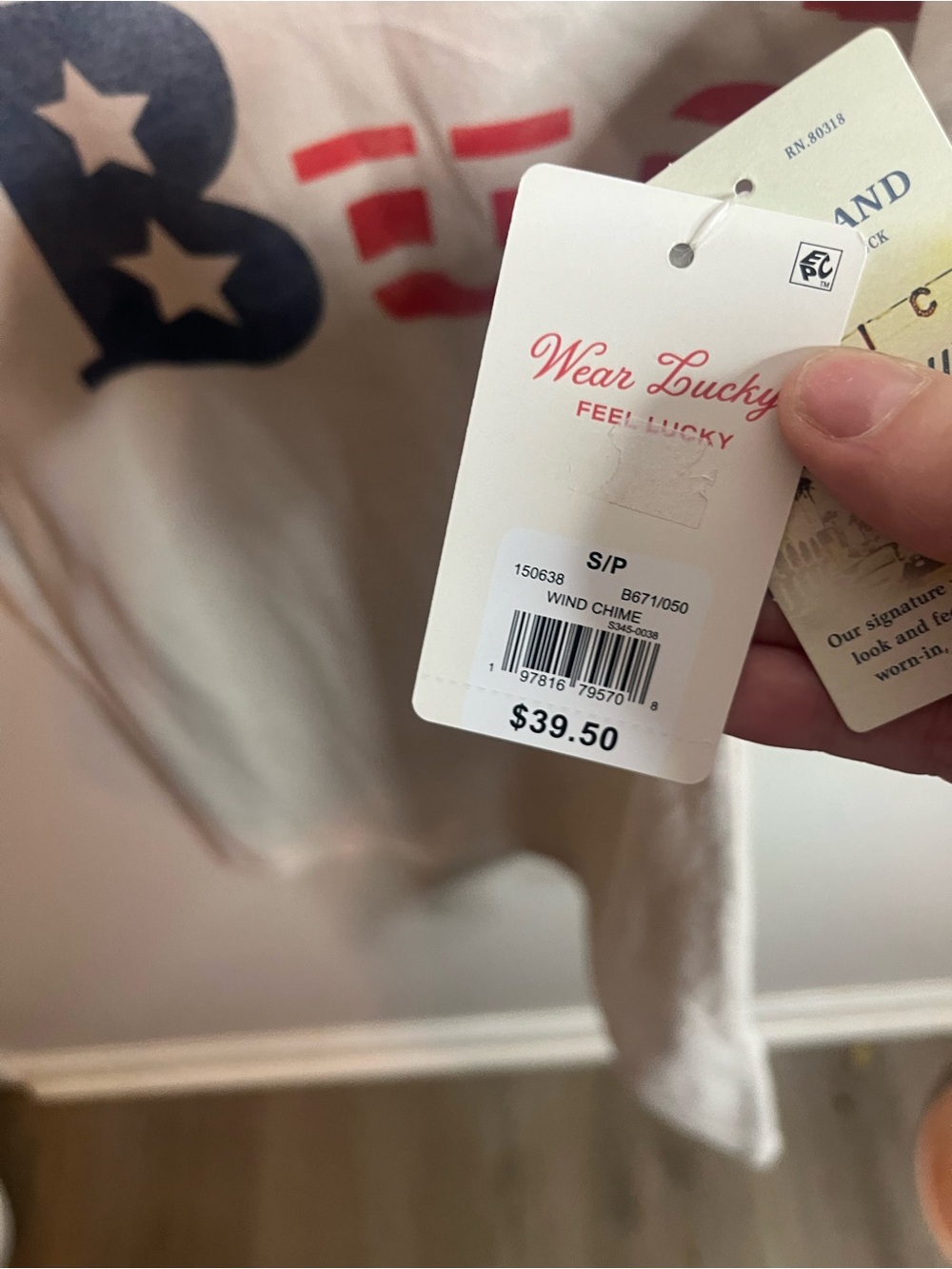 Lucky Brand Cream Short Sleeve Tee with Blue and Red 'Bud' Graphic - Picture 2 of 6